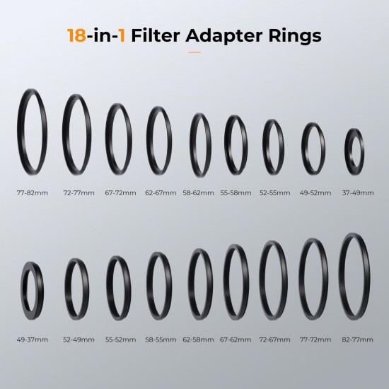 K&F 18 Pieces Filter Ring Adapter Set