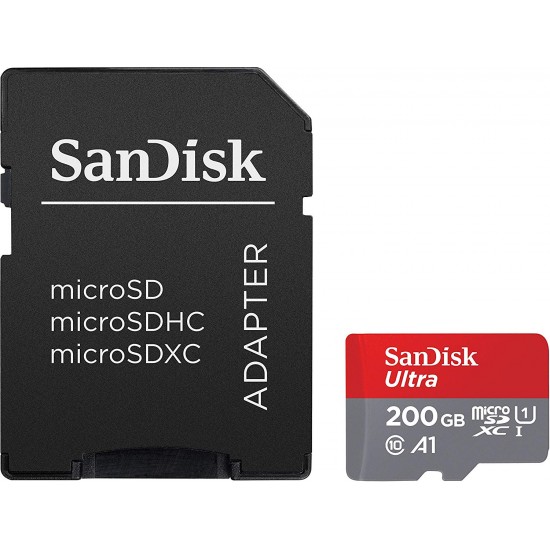 SanDisk 200GB Ultra microSDXC UHS-I Memory Card with Adapter - 100MB/s, C10, U1, Full HD, A1, Micro SD Card