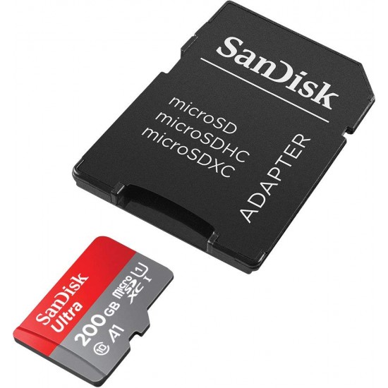 SanDisk 200GB Ultra microSDXC UHS-I Memory Card with Adapter - 100MB/s, C10, U1, Full HD, A1, Micro SD Card
