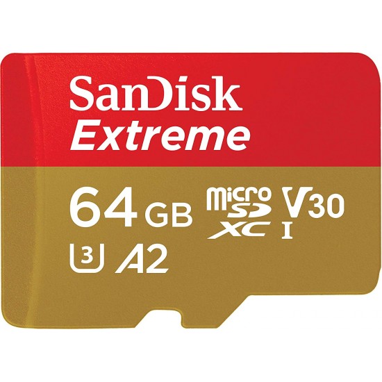 SanDisk Extreme 64 GB microSDXC Memory Card + SD Adapter with A2 App Performance + Rescue Pro Deluxe, Up to 160 MB/s, Class 10, UHS-I, U3, V30