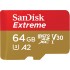 SanDisk Extreme 64 GB microSDXC Memory Card + SD Adapter with A2 App Performance + Rescue Pro Deluxe, Up to 160 MB/s, Class 10, UHS-I, U3, V30