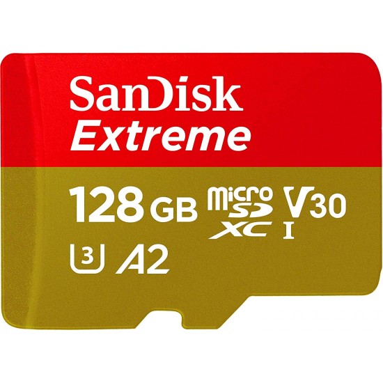 SanDisk Extreme 128 GB microSDXC Memory Card + SD Adapter with A2 App Performance + Rescue Pro Deluxe, Up to 160 MB/s, Class 10, UHS-I, U3, V30