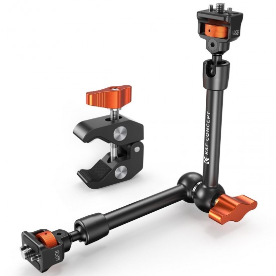 K&F CONCEPT 11-inch Adjustable Magic Arm with Super Clamp, 1/4" & 3/8" Threads, 1/4" Screws for Flas